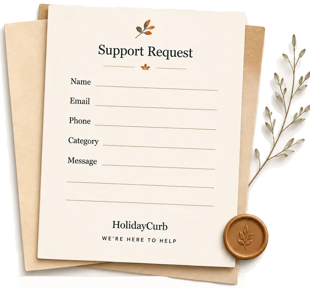 A handwritten support request note