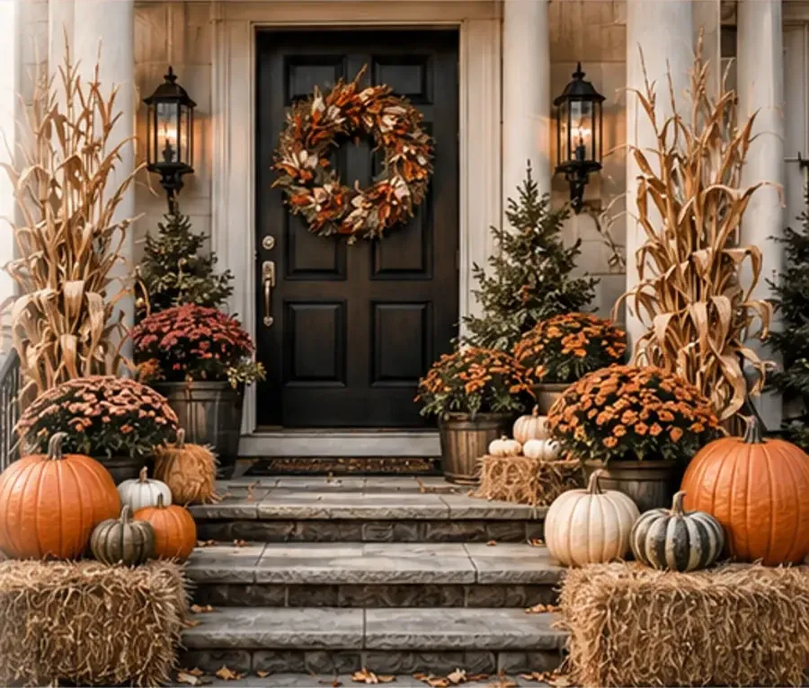 Premium fall-decorated home entrance